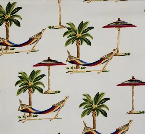 John Wolf Tropical Upholstery Fabric Palms Beach Umbrella Hammock Richmond BTY - Picture 1 of 18