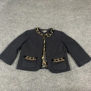Muse Boston Proper Coat Womens 10 Black Metallic Chain Pockets Lined Blazer Y2K - Picture 1 of 15