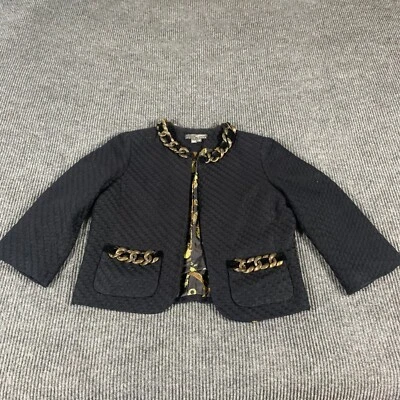 Muse Boston Proper Coat Womens 10 Black Metallic Chain Pockets Lined Blazer Y2K - Image 1 of 4
