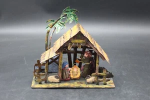 Kurt Adler One Piece Metal Tin Nativity Set With Stable Christmas Decor - Picture 1 of 6