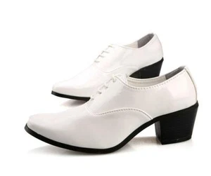 Men's Lace up Business Dress cuban Heel Formal Shiny Leather Wedding Party Shoes - Picture 1 of 26