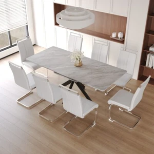 Modern 62.4" Expandable 78.2" Rectangle Dining Table Set w/ 8 Chairs Dining Room - Picture 1 of 102