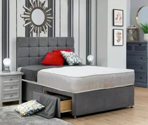 REINFORCED DIVAN BED MATTRESS HEADBOARD AND DRAWERS 4FT6 DOUBLE 5FT KING - Picture 1 of 14