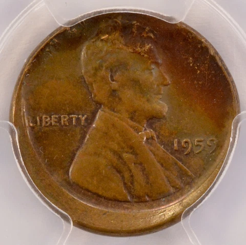 1959 1c Lincoln Cent 5% Off-Center PCGS AU Cover