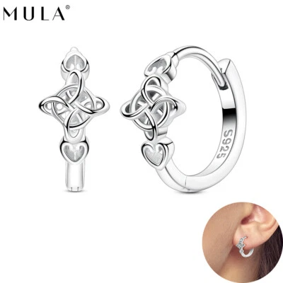 MULA 925 Sterling Silver Wrapping Cross Hoop Earrings AAA CZ For Women Jewelry - Image 1 of 4