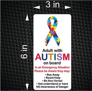 ADULT with AUTISM on Board - Emergency Awareness Car Vinyl Bumper Sticker Decal - Imagen 1 de 1