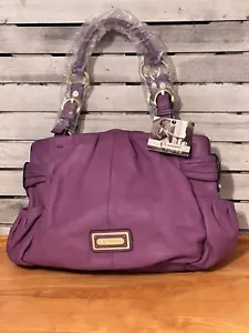Bolso de Hombro B Makowsky Cuero Púrpura Hobo Holgado Cartera Cartera Forro Leopardo - Imagen 1 de 20