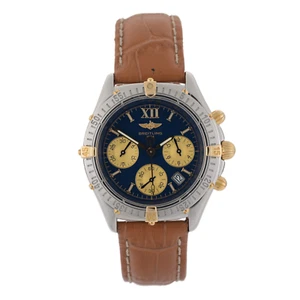 Breitling Jetstream B55048 Chronograph Blue Dial 18k Gold & Steel 36mm Watch - Picture 1 of 9