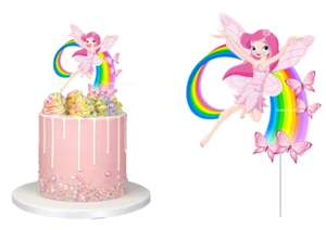 FAIRY RAINBOW BUTTERFLY CARDSTOCK CAKE TOPPER - Picture 1 of 1
