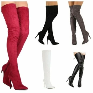 Gisele-8 Women's Trendy Pointed Toe Thigh High Stiletto High Heel Boots - Picture 1 of 18