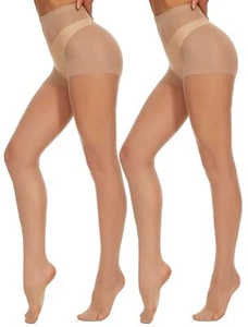 2 Pairs Women's Sheer Tights 20D Control Top Pantyhose with High Waist Reinfo... - Picture 1 of 7