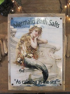 Letrero "Sales de baño de sirena" - Decoración del hogar - Decoración de playa - Sirenas - Junto al mar - Imagen 1 de 5