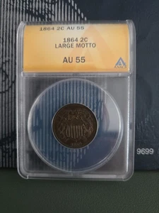 1864 2c Large Motto Two Cent Piece ANACS AU 55 - Picture 1 of 2