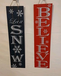 Set Of 2 Christmas Signs 24" X 6" Let It Snow And Believe - Picture 1 of 1