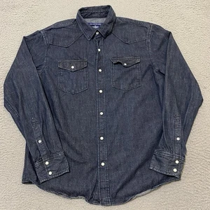 Old Navy Shirt Mens L Blue Slim Fit Pearl Snap Western Cotton Denim Long Sleeve - Picture 1 of 13