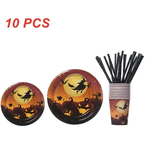 Halloween Pumpkin Tray Paper Cup Halloween Paper Plate Disposable Cookware - Picture 1 of 10
