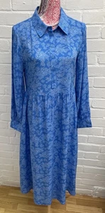 Nuevo Vestido M&S UK 12 Manga Larga Midi Floral Azul Claro Bastante Modesto - Imagen 1 de 9