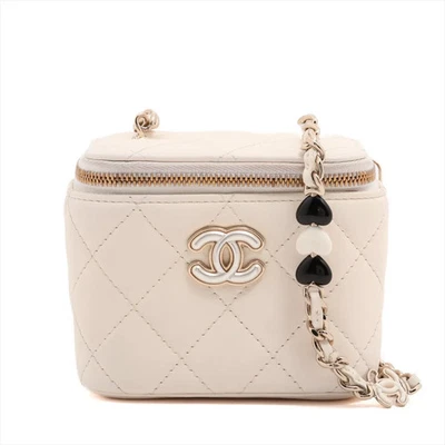 Bolso de hombro Chanel Matelasse cadena piel de cordero tocador blanco oro accesorios de metal ra Foto 1 de 4
