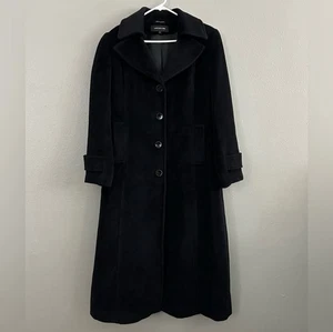 Jones New York Black Wool Angora Blend Long Trench Coat Overcoat Women’s Size 8 - Picture 1 of 10