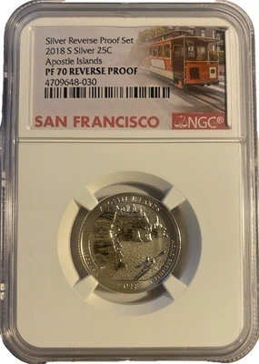 2018-S Silver PF 70 Reverse Proof Apostle Islands Washington Trolly Car Label - Image 1 of 2