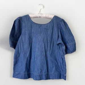 LOFT Jeanshemd Damen Größe M Popover Bluse Oberteil Kurzarm Träger hinten - Bild 1 von 7