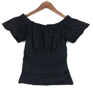 Nicole Miller Artelier Off The Shoulder Top Medium Black Shimmer Ruched Stretch - Picture 1 of 8
