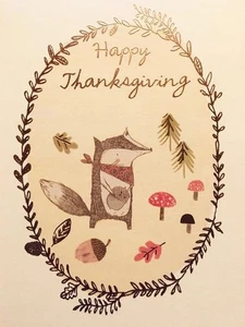 Lot of 4 Thanksgiving AMERICAN GREETINGS Petite Cards FOX with ACORN - Picture 1 of 2