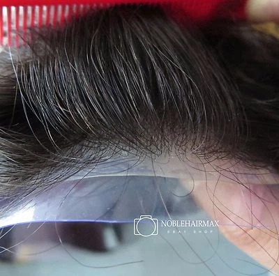 NOBLE HAIR PLUS New! Natural Mens Thin Skin Hair Replacement System V-loop Toupee Hairpiece #1B