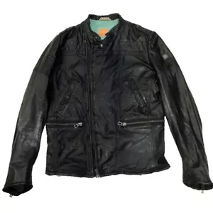 $1350 Designer HUGO BOSS Men's Stylish Zip Detail Biker Leather Zip Jacket M - Picture 1 of 6