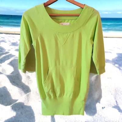 ENERGIE T-Shirt Top Junior Size S - M Lime Green Knit Kangaroo Pocket Beachwear - Image 1 of 4