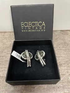 Eclectica Vintage Silver /Grey Clip On Earrings, Abstract Swarovski Crystal - Picture 1 of 3