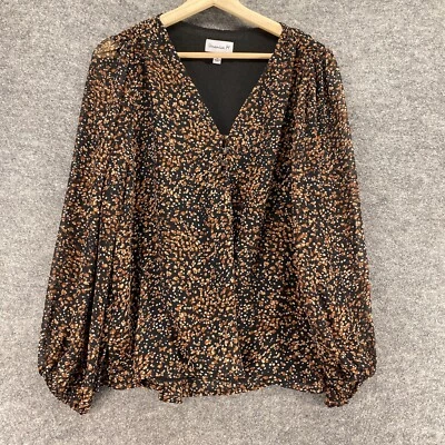 Blusa Verónica M Mujer M Mediana Marrón Geométrica Cuello en V Manga Larga Informal Foto 1 de 4