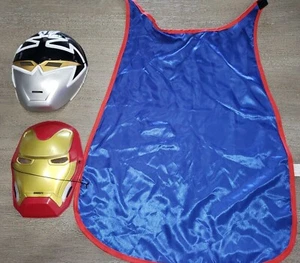 3 pc BOYS HALLOWEEN LOT 2 FACE MASKS 1 BLUE CAPE RED TRIM one size fits most - Picture 1 of 1