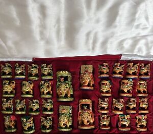Wooden Chess Set 5" Hand Carved Painted Antique Vintage Indian Figure Chess Set