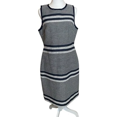 NWOT J Crew Sheath Dress Navy White Stripe Tweed Indigo Size 12 Career Nautical - Image 1 of 4
