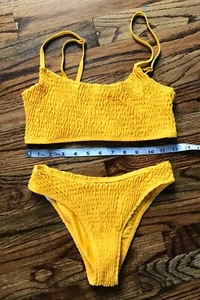 Mosmann Austrailia Woman Medium Yellow Tiny Havana Ribbed Bikini Size M - Picture 1 of 12