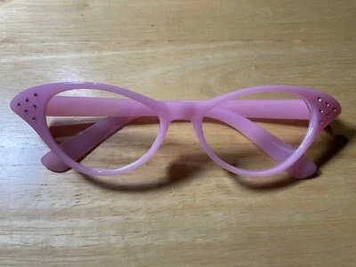 Brand New Costume 1950s 50s Retro Cat Eye Glasses CatEye with Rhinestones Pink - Image 1 of 2