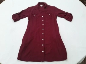 Guess Dress Burgundy Button Down Tab Sleeve Mini Shirtdress Women’s RAYON XS - Picture 1 of 15