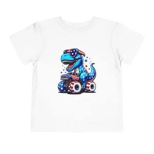 Patriotic Dinosaur Tee for Toddlers, Cute Dino Shirt, Kids Independence [...] - Picture 1 of 73