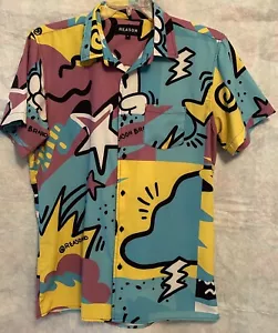 Reason Brand Button Up Shirt Colorful Geometric Retro 80s 90s sz L - Picture 1 of 6