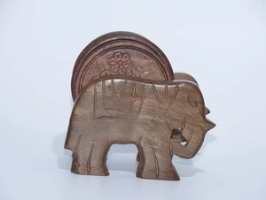 FREE SHIPPING AamiraA Handcrafted Wooden Coasters Elephant Cart Holder (6 Pack) - Picture 1 of 8
