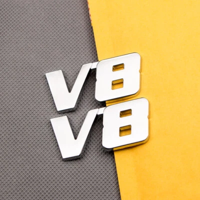 2x Metal Chrome V8 Rear Tailgate Trunk Badge Car Door Sport Turbo Emblem Decal Foto 1 de 4