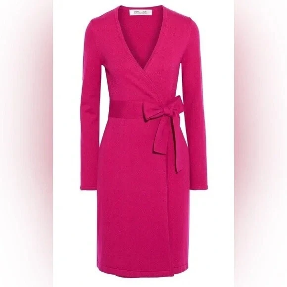 Vestido midi Diane von Furstenberg rosa lana cachemir envolvente XL Foto 1 de 1