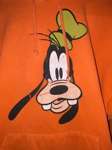 Walt Disney Sweater Mens Medium Pullover Goofy Funny Orange Cartoon Hoodie - Picture 1 of 5