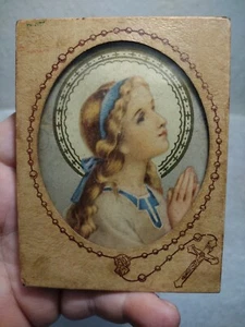 Vtg Rare HTF "Blessed Virgin Mary" Plaque/Picture. Leather Wrapped. 3.25 x 4.25" - Picture 1 of 5