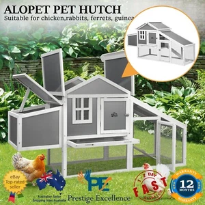Alopet Chicken Coop Rabbit Hutch Large Wooden House Run Hatch Box Open Roof Grey - Picture 1 of 12