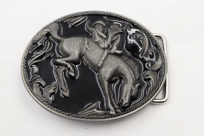 Fivela de cinto de metal esmaltado preto oval faroeste rodeio cowboy - Imagem 1 de 2