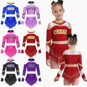 Set bambini ragazze cheerleading guida outfit cheerleading abbigliamento da ballo festa vestito - Foto 1 di 53