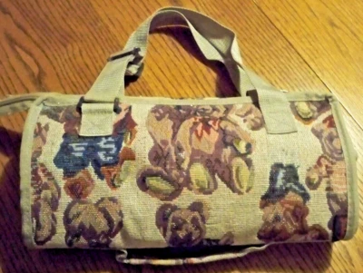Vtg Travel Tapestry Rolling Fold Up Bag Suitcase Carry-on Shopping Cart w/Bears - Image 1 of 4