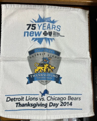 2014 SGA Detroit Lions Chicago Bears Thanksgiving Day Game Rally Towel 75 Years Cover